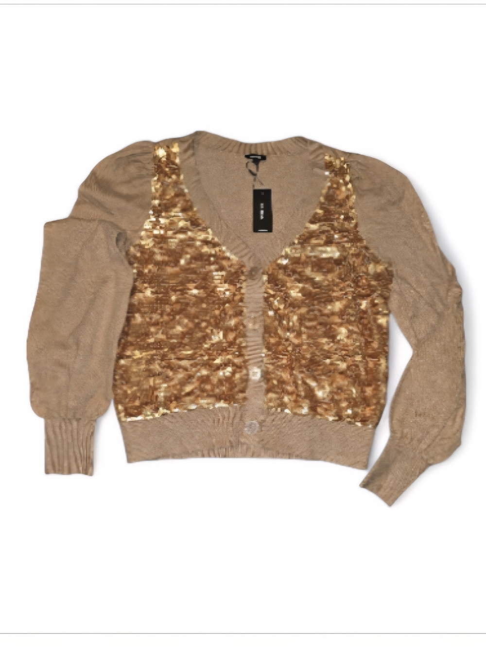 Express Women's Gold-Brown Sequin-Front  Sweater